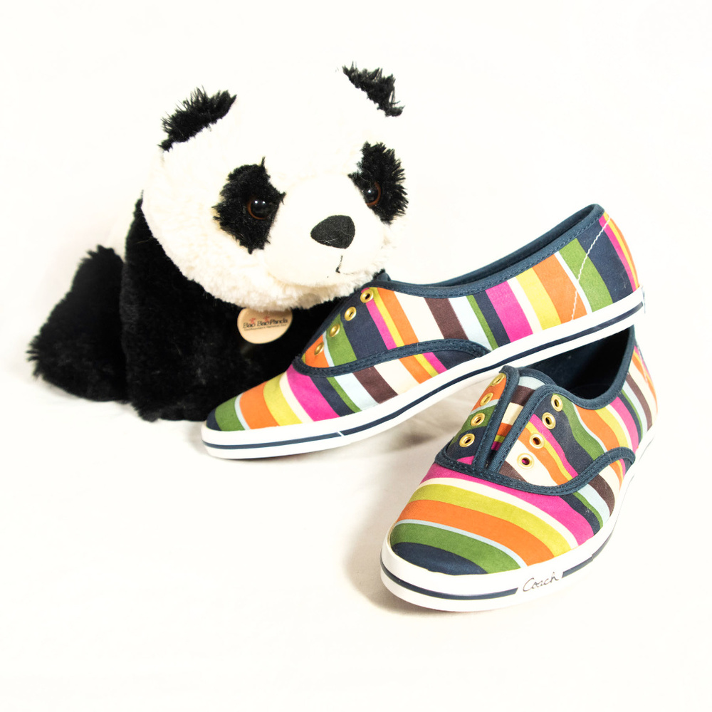 New pastel rainbow stripe Coach sneakers